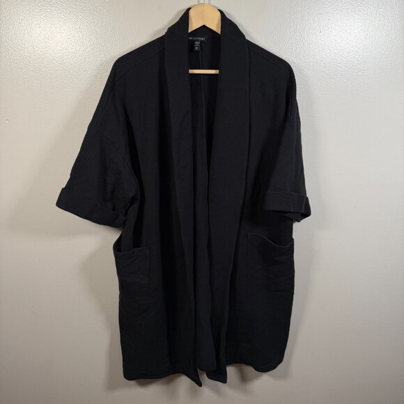 Eileen Fisher Open Front Kimono Jacket Size Large XL Black Organic Cotton - Picture 1 of 7